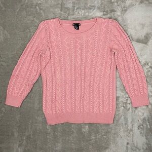 H&M Pink Cable Knit Crew Neck Sweater Size Small Chic Winter Layering Piece